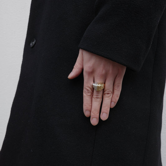 Triplet Dave Ring in White and Yellow Gold